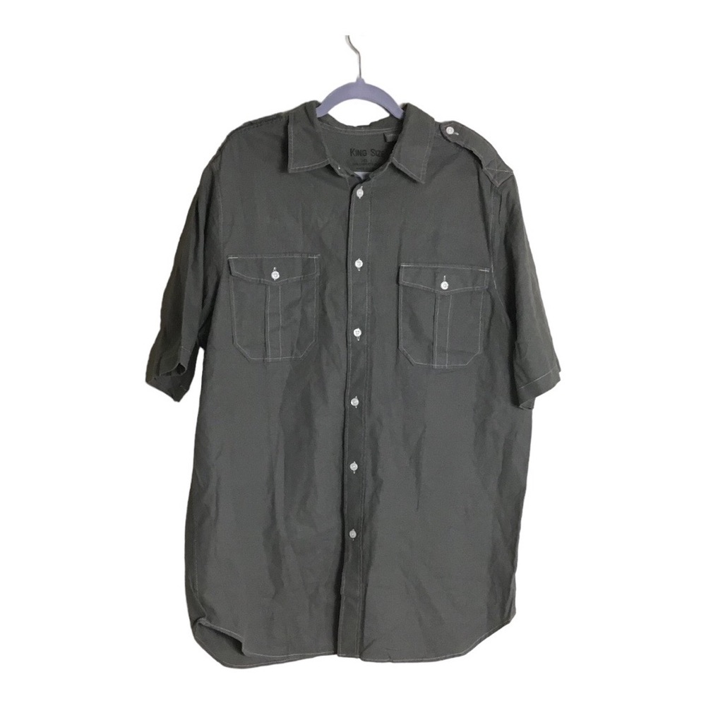 Big & Tall King Size Dark Green khaki short sleeve shirt Men Sz Large Tall NWOT
